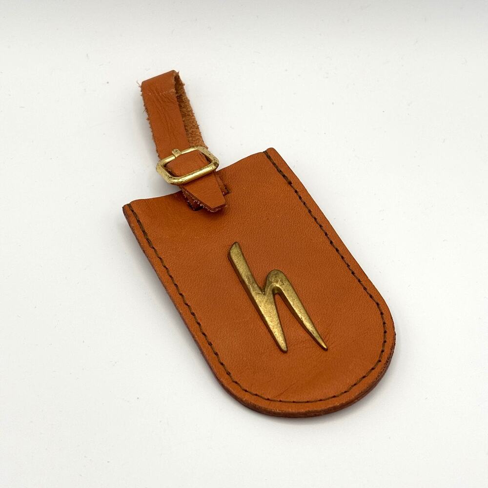 Vintage Hartmann Luggage Hang Tag Brown Leather Brass Buckle Logo